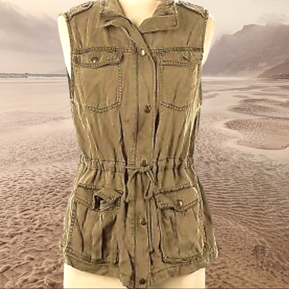 Max Jeans Women 100% Tencel Military/Utility Style Vest Size S🛍🎄